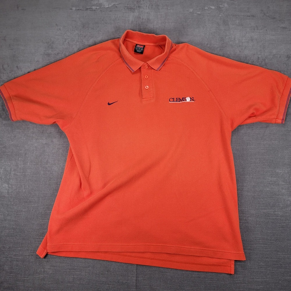 Nike Team Y2K Clemson Tigers‎ Polo Shirt Embroidered Logo Orange Athletic Fit XL